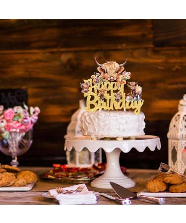 Highland Cow Birthday Cake Topper Gold Glitter Highland Cow Birthday Party Decorations Brown Cow Cake Topper Highland Cow Birthday Cake Decorations for Western Highland Cow Baby Shower Supplies - Buy Online on GoSupps.com