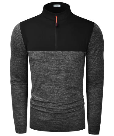 Derminpro Mens Quarter Zip Lightweight Long Sleeve Pullover Thermal Running Shirts XX-Large Dark Grey-01