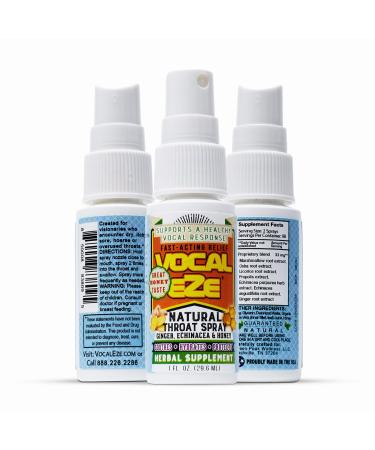 Vocal Eze Throat Spray | Relieve Sore Hoarse Fatigue Dryness of Throat | Herbal Immune Support All Natural Ingredients (1) 1 Fl Oz (Pack of 1)