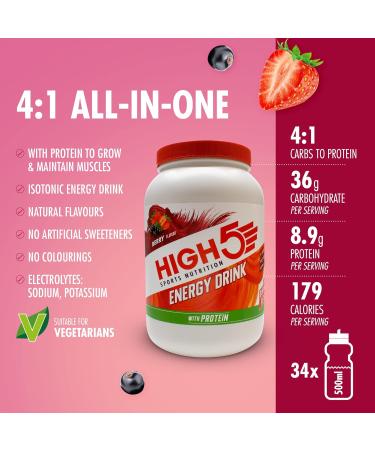 HIGH5 Energy Drink with Protein, Carbs, and Electrolytes (Berry 1.6kg) - Energize Your Workout - Buy Online on GoSupps.com