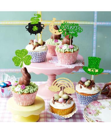 Gyufise 24Pcs Happy St Patrick's Day Cupcake Toppers Glitter Four Leaf Clover Shamrock Cupcake Picks Green Hat Cupcake Toppers for Irish Saint Paddy's Day Theme Party Birthday Cake Decor Supplies Green-2 - Buy Online on GoSupps.com