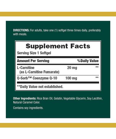 Nature's Bounty CoQ10 Dietary Supplement 100mg with L-Carnitine - 60 Softgels, Supports Heart Health - 60 Count Pack - Buy Online on GoSupps.com