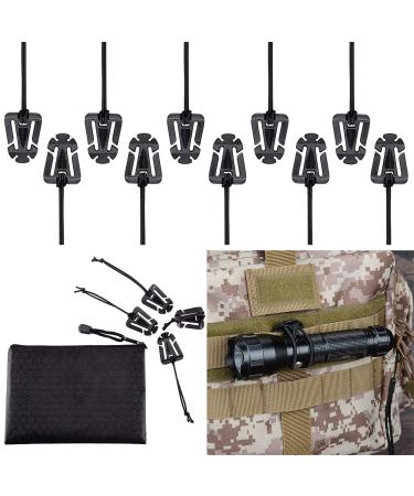 BOOSTEADY Pack of 10 Tactical Gear Clip Molle Web Dominators for Outdoor Hydration Tube Backpack Straps Management with Zippered Pouch Black