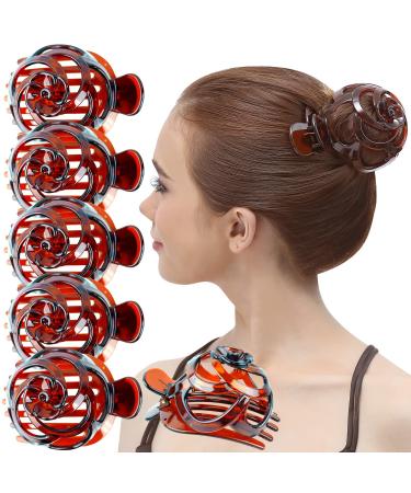 RC ROCHE ORNAMENT 6 Pcs Womens Stylish Rose Dome Comb Clamp Shell Plastic No Slip Strong Secure Grip Side Slide Bun Maker Beauty Accessory Hair Clip Large Brown Large (Pack of 6) Brown