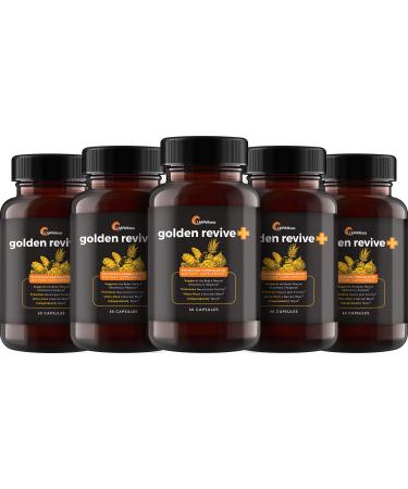 Golden Revive + Joint Support Supplement Featuring Turmeric with Black Pepper Quercetin and Magnesium- Turmeric Black Pepper Supplement - 6 Active Ingredients - 60 Capsules 5 Pack 60 Count (Pack of 5)