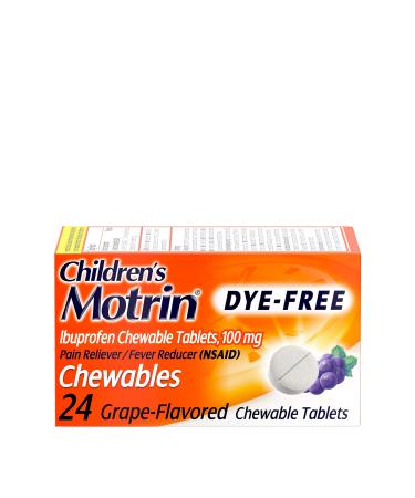 Motrin Children's Dye-Free Ibuprofen Chewable Tablets for Pain & Fever, Grape, 24 Count