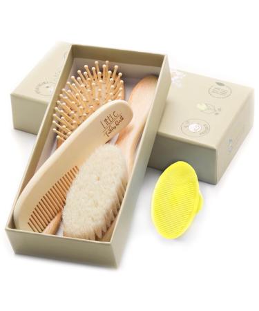 Wooden Baby Hair Brush and Comb Set (4-Piece) for Newborns and Toddlers  Ideal for Baby Cradle Cap  Wood Bristles Baby Brush  Baby Massage and Scalp Brush  Perfect for Baby Registry Gift Set