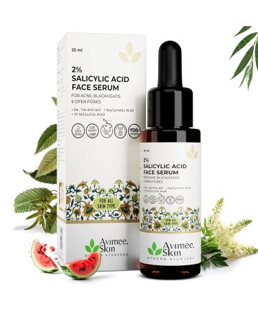 AVIMEE HERBAL 2% Salicylic Acid Face Serum For Acne Blackheads & Open Pores | Reduces Excess Oil & Bumpy Texture | For Acne Prone or Oily Skin | 25 ml (Pack of 1) - Buy Online on GoSupps.com