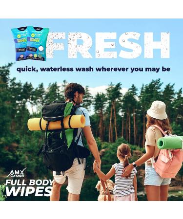 AMX Shower Wipes (20 Count) - No Rinse Body Wipes for Adults, Unique Glove Design, Ideal for After Workout, Camping, or Hiking - Extra Large Bath Wipes for Elderly, Disposable (Pack of 2) - Buy Online on GoSupps.com