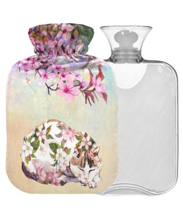 NAANLE hot water bottle with the cover cherry blossom cat transparent hot water bottle hot water bottle for back pain relief handfoot warmer neck heat and cold therapy 1l