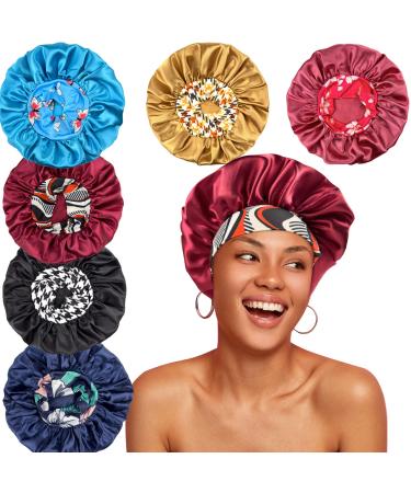 Holly LifePro 6PCS Satin Bonnets for Black Women Girls  Large Band Hair Bonnets with Tie Band  Silk Sleep Braids Bonnet  StyleF-02