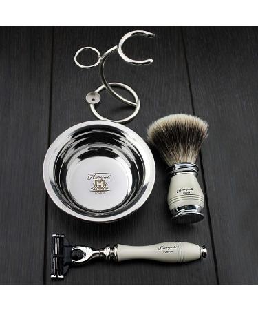 Ivory Men's 4-Piece Razor Set | MACH 3 Razors Silver Tip Brush & Stainless Steel Stand - Redesigned Elegance - Buy Online on GoSupps.com