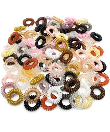 100 PCS Women Spiral Hair Ties Colorful Phone Cord For Thick Hair Girls No Crease Elastics Strong Grip Waterproof Coil Ties - High Ponytail