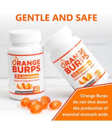 Orange Burps D-Limonene Softgels | Digestive Health Supplement | Non-Harmful Acid Reflux Relief | 500mg Easy-to-swallow Capsules | Gluten-Free - 40 Count - Buy Online on GoSupps.com