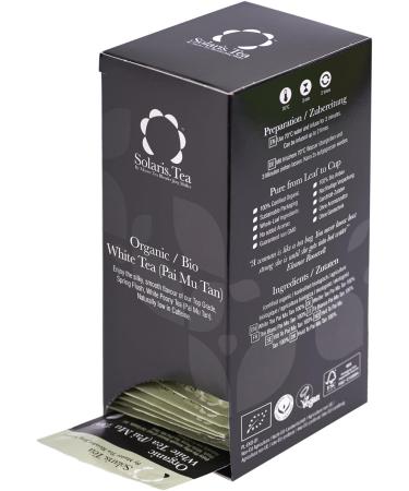 Organic White Tea (Pai Mu Tan) by Solaris Tea | 100% Whole Leaf, Certified Vegan | 40 Biodegradable Teabags | 60g (40 Count) - Buy Online on GoSupps.com