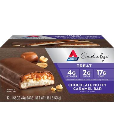 Atkins Endulge Chocolate Nutty Caramel Bar, Dessert Favorite, 2g Sugar, High in Fiber, Keto Friendly, 12 Count - Buy Online on GoSupps.com