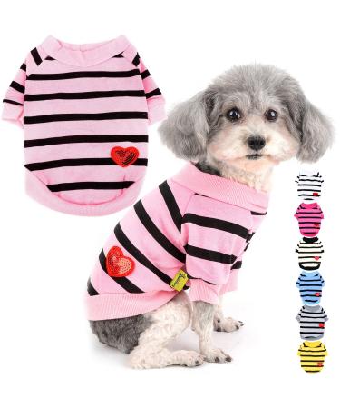 Zweitea dog shirts for small dogs summer basic t-shirt stripes puppy clothes love heart sweatshirt soft cotton tea shirt pullover chihuahua clothing baby pink m baby