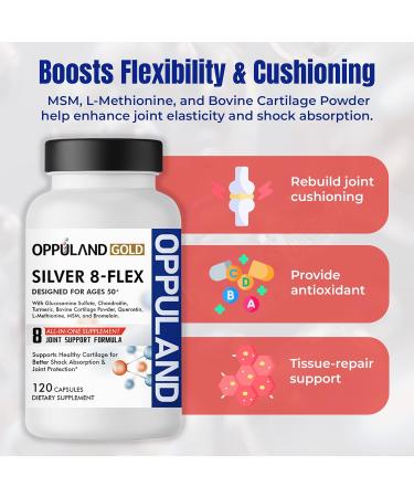 Oppuland - Silver 8 Flex - Joint Support Supplement for Men & Women - Glucosamine Chondroitin MSM Complex for Knee Hip and Movement Health - Nutritional Advanced Formula for Ages 50+ - 120 Capsules - Buy Online on GoSupps.com