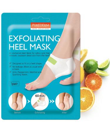 PUREDERM Exfoliating Heel Mask (1 Pair) - Foot Peel Masks that remove dead skin cracked heels dry skin and calluses from your heels - Calculated Intensive care for the heel area- The vegan formula with key ingredients incl