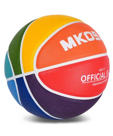 MKOBAT Colorful Street Basketball 27.5" Size 5 PU Leather Basketball Moisture Absorbing PU Leather Indoor and Outdoors Streetball for Men Women Kids Youth Teen | Deflated Leather 27.5