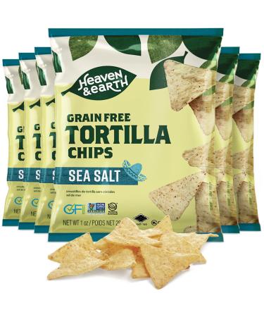 Heaven & Earth Sea Salt Tortilla Chips Grain Free Tortilla Chips 1oz (6 Pack) | Corn Free | Gluten Free Kosher for Passover | Made with Cassava