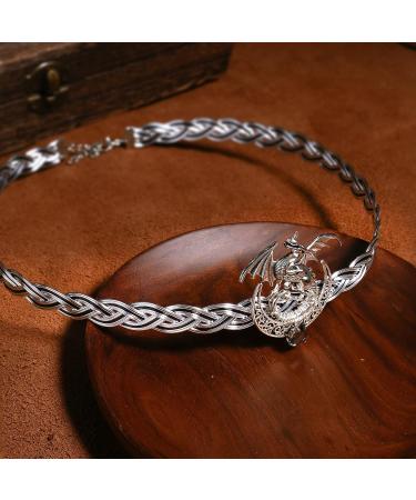 Coteeza Dragon and Moon Viking Crown Fairy Circlet Celtic Braided Headpiece Silver Black Renaissance Headband for Medieval Wedding, Carnival Cosplay - Unisex Hair Accessory - Buy Online on GoSupps.com