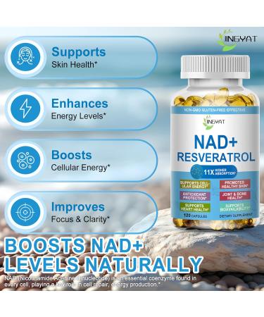 JINGYAT 11-in-1 NAD Supplement with Resveratrol CoQ10 Quercetin Collagen Grape Seed for Cellular Energy Mental Focus & Antioxidant Support - NAD Supplement for Women & Men 120 Soft Capsules - Buy Online on GoSupps.com