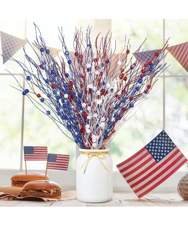 Patriotic Glitter Berry Stems - 17 Inch Fall Berry Picks for 4th of July Decor - 16 Pcs Red, Blue, White - Buy Online on GoSupps.com