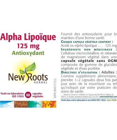 New Roots Herbal - Alpha Lipoic Acid 125mg 60 Capsules - Provides Antioxidants for the Maintenance of Good Health - Buy Online on GoSupps.com