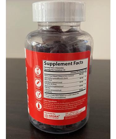 Spora Nutrition Horny Goat Weed Gummies for Men and Women  Maca Root Tongkat Ali  Energy Stamina Libido Health Immune Booster  60 Gummies  60 Count (Pack of 1) - Buy Online on GoSupps.com