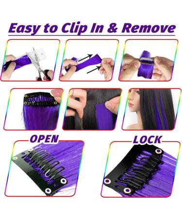 16Pcs Purple Clip in Hair Extensions 22 Inch - Colorful Highlights for Girls & Women - Heat-Resistant Synthetic Hair Accessories - Party Hair Decor - Buy Online on GoSupps.com