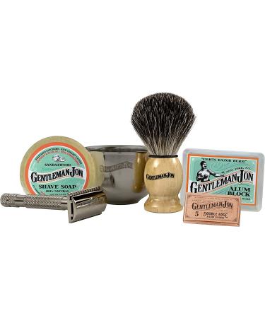 Gentleman Jon Complete Wet Shave Kit - Safety Razor, Badger Hair Brush, Alum Block, Shave Soap, Stainless Steel Bowl, 5 Blades - Buy Online on GoSupps.com