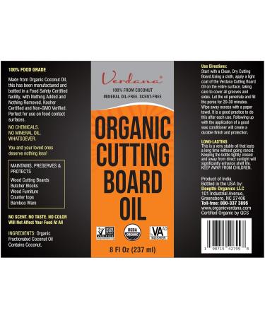 Verdana Organic Cutting Board Oil | Food Grade Non-GMO Vegan | 100% Coconut Derived Butcher Block Conditioner | Safe Mineral Oil-Free | 8 Fl Oz - Buy Online on GoSupps.com