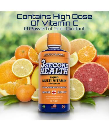 3 Second Health Liquid Multivitamin - Vegan - Non GMO - Gluten Free - Dairy Free - Soy Free - No Artificial Flavors or Preservatives - 32 Servings - GMP - USA Made - Boost Energy and Mental Clarity - Buy Online on GoSupps.com