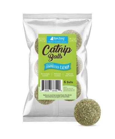 Raw Paws Compressed Catnip Ball Toy, 6 Pack - Catnip Toys for Indoor Cats - All Natural Catnip for Cats - Cat Toy Interactive Ball - Cat Kicker Toy Catnip Cat Toys - Cat Nip Kitty Toys - Cat Ball Toy 6-pack