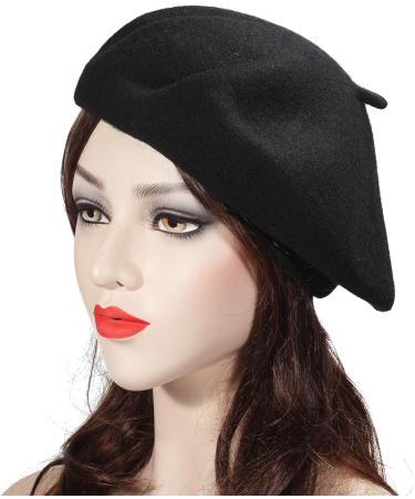 ZLYC Wool French Beret Hat | Solid Color Cap for Women and Girls - Black - Buy Online on GoSupps.com