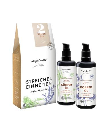 Allggequelle Bio body oil set stroking units |Natural cosmetics gift set |2 x 100 ml bio body oils maintain dry skin with sesame jojoba avocado and shea |With natural etheric oils