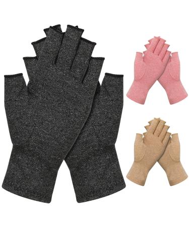 3 Pairs Arthritis Gloves Fingerless Compression Gloves Non-slip for Women Men Compression Gloves Fingerless for Computer Typing Dailywork Hands and Joints Pain Relief black