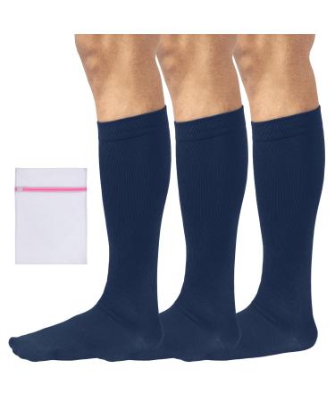 360 RELIEF - Flight Compression Socks Supports | Blood Circulation Travel Work 3XL 3Pairs-Blue