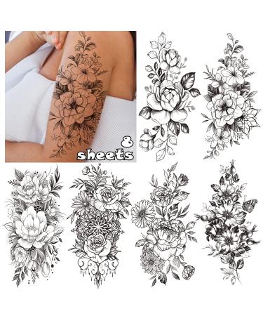 Cerlaza Temporary Tattoos for Women  Semi Permanent Half Arm Sleeve Tattoos Waterproof Tatuajes Temporales Women  Long Lasting Realistic Sexy Flower Tattoos