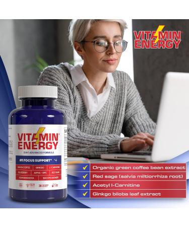 Vitamin Energy Focus+ Energy Capsules | 7+ Hours of Energy | 30 Capsules | International Shipping Available - Buy Online on GoSupps.com