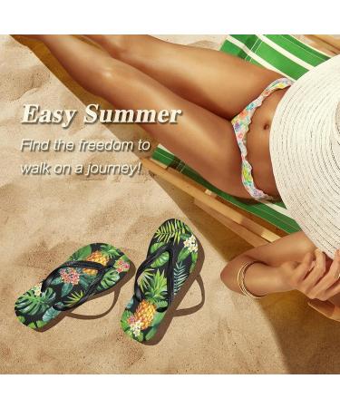 Mnsruu Tropical Palm Leaf Flamingo Flip Flops - Multi-Color Sandals for Home Hotel Spa & Travel - XS for Men & Women - Buy Online on GoSupps.com
