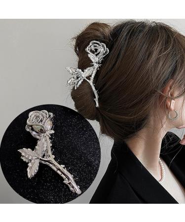 Metal Rose Flower Claw Clip - Non-Slip Large Headdress for Women and Girls - Silver Hair Claw for Thick Hair - Hair Accessories for Styling - Buy Online on GoSupps.com