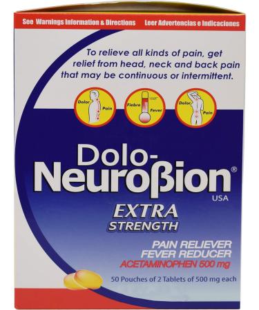 Neurobion Dolo Pain Reliever Fever Reducer Extra Strength Fuerte Alivia el Dolor Reduce la Fiebre Dispenser 50 x 2 Tablets - Buy Online on GoSupps.com