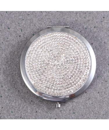 LALAFINA Women's Bling Compact Mirror - Double-Sided Rhinestone Makeup Mirror for Travel and Daily Use | White Round Folding Cosmetic Mirror - Buy Online on GoSupps.com