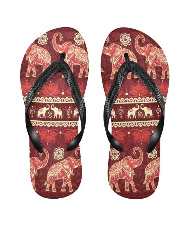 Mnsruu flip-flops with mandala flower tribal elephant red for home hotel spa bedroom travel s for men and women small multi-colored