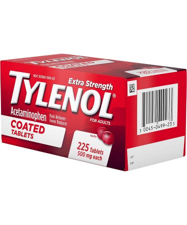 Tylenol Extra Strength Coated Tablets - 225 ct - Adult Pain Relief & Fever Reducer - Buy Online on GoSupps.com