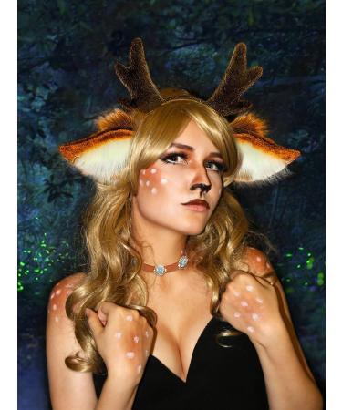 LaVenty Luxury Furry Reindeer Headband Deer Horn Ears Headband Deer Animal Costume for Halloween Yellow - Buy Online on GoSupps.com