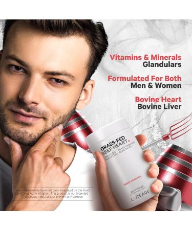 Codeage Grass Fed Beef Heart Supplement - Freeze Dried Non-Defatted Desiccated Glandular Supplements - Bovine Meat & Liver Pills - Beef Vitamins for Heart - Non-GMO -180 Capsules - Buy Online on GoSupps.com