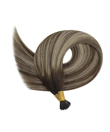 YoungSee Ombre I Tip Human Hair Extensions - Brown Dark Brown Ash Blonde 20 Inch 50g Real Human Hair Cold Fusion - Buy Online on GoSupps.com
